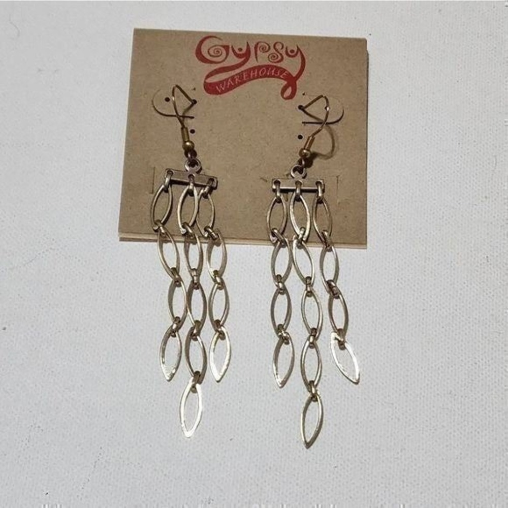 Treska Gypsy Gold Tone‎ Oval Link Tiered Chandelier Dangle Earrings Boho New
